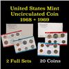 Image 1 : 1968 & 1969 United States Mint Uncirculated Coin Sets In Original Government Packaging 20 coins Grad