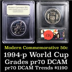 Proof ***Auction Highlight*** 1994-P World Cup Modern Commem Half Dollar 50c Grades GEM++ Proof Deep