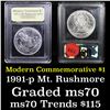 Image 1 : 1991-p Mount Rushmore Modern Commem Dollar $1 Grades ms70, Perfection