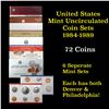 Image 1 : Group of 6 United States Mint Uncirculated Coin Sets In Original Government Packaging 1984-1989 62 c
