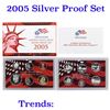 Image 1 : 2005 United States Silver Proof Set - 11 pc set, about 1 1/2 ounces of pure silver Grades