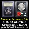 Image 1 : Proof 1992-S Columbus Modern Commem Half Dollar 50c Grades GEM++ Proof Deep Cameo