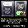 Image 1 : 2016-d National Park Service Modern Commem Half Dollar 50c Graded ms70, Perfection By USCG
