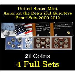 Group of 4 United States America The Beautiful Quarters Proof Sets 2009-2012 21 coins Grades