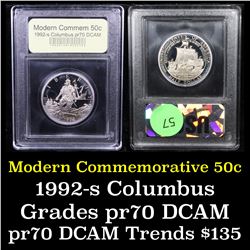 Proof 1992-S Columbus Modern Commem Half Dollar 50c Grades GEM++ Proof Deep Cameo