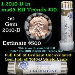 ***Auction Highlight***  Full 1c orig shotgun roll, 2010-d Union Shield Lincoln Cent Roll United Sta