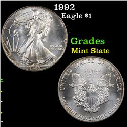 1992 Silver Eagle Dollar $1 Grades Mint State