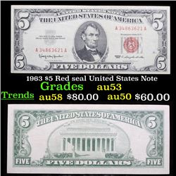1963 $5 Red seal United States Note Grades Select AU