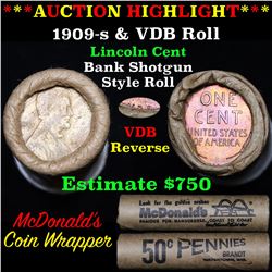 Lincoln Wheat cent 1c orig roll, 1909-s end, VDB other end Grades