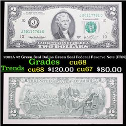 2003A $2 Green Seal Dallas Green Seal Federal Reserve Note (FRN) Grades Gem++ CU