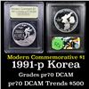Image 1 : Proof ***Auction Highlight*** 1991-P Korean War Modern Commem Dollar $1 Graded GEM++ Proof Deep Came