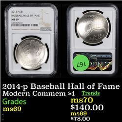 NGC 2014-p Baseball Hall of Fame Modern Commem Dollar $1 Graded ms69 By NGC