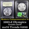 Image 1 : ***Auction Highlight*** 1983-d Olympics Modern Commem Dollar $1 Graded ms70, Perfection By USCG (fc)