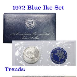 1972-s Silver Uncirculated Eisenhower Dollar in Original Packaging  "Blue Ike" Grades