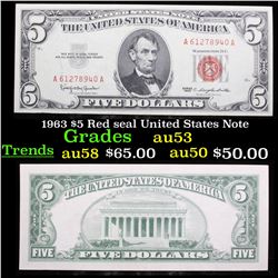 1963 $5 Red seal United States Note Grades Select AU