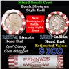 Image 1 : Mixed small cents 1c orig shotgun roll, 1917-s Wheat Cent, 1891 Indian Cent other end, N.F. String &