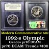 Image 1 : Proof 1992-S Olympic Modern Commem Half Dollar 50c Grades GEM++ Proof Deep Cameo