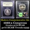 Image 1 : Proof ***Auction Highlight*** 1989-S Congress Modern Commem Half Dollar 50c Grades GEM++ Proof Deep 