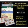 Image 1 : Group of 6 United States Mint Uncurculated Coin Sets In Original Government Packaging 1990-1995 60 c