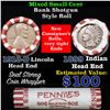 Image 1 : Mixed small cents 1c orig shotgun roll, 1918-d Wheat Cent, 1899 Indian Cent other end, N.F. String &