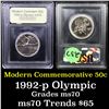 Image 1 : 1992-p Olympics Modern Commem Half Dollar 50c Graded ms70, Perfection By USCG