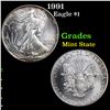 Image 1 : 1991 Silver Eagle Dollar $1 Grades Mint State