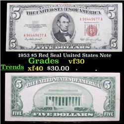 1953 $5 Red Seal United States Note Grades vf++