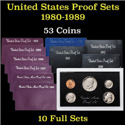 Group of 10 United States Proof Sets 1980-1989 53 coins Grades