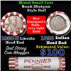 Image 1 : Mixed small cents 1c orig shotgun roll, 1920-d Wheat Cent, 1898 Indian Cent other end, N.F. String &