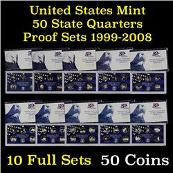 Group of 10 United States Mint Proof Quarters 1999-2008  All 50 State Quarters