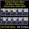 Image 1 : Group of 10 United States Mint Proof Quarters 1999-2008  All 50 State Quarters