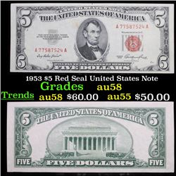 1953 $5 Red Seal United States Note Grades Choice AU/BU Slider