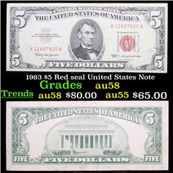 1963 $5 Red seal United States Note Grades Choice AU/BU Slider