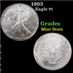 1993 Silver Eagle Dollar $1 Grades Mint State