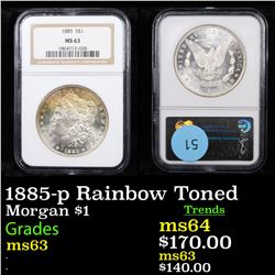 NGC 1885-p Rainbow Toned Morgan Dollar $1 Graded ms63 By NGC