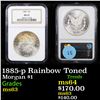 Image 1 : NGC 1885-p Rainbow Toned Morgan Dollar $1 Graded ms63 By NGC