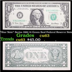 *Star Note* Series 2001 $1 Green Seal Federal Reserve Note Grades Select CU