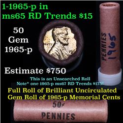 ***Auction Highlight***  Full 1c orig shotgun roll, 1965-p Lincoln Cents (fc)