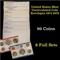 Group of 8 United States Mint Uncurculated Coin Sets In Original Government Packaging 1971-1978 96 c