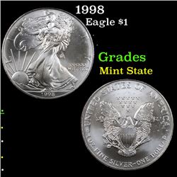 1998 Silver Eagle Dollar $1 Grades Mint State