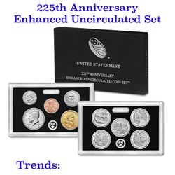 United States Mint 225th Anniversary Enhanced Uncirculate Coin Set 10 coins