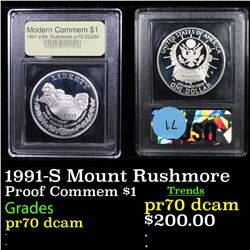 Proof 1991-S Mount Rushmore Modern Commem Dollar $1 Graded GEM++ Proof Deep Cameo By USCG