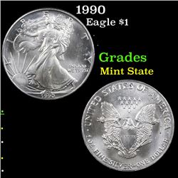 1990 Silver Eagle Dollar $1 Grades Mint State