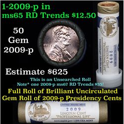 ***Auction Highlight***  Full 1c orig shotgun roll, 2009-p Presidency Lincoln Cent Roll United State