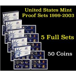 Gorup of 5 United States Mint Proof Set 1999-2003 49 coins