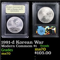 1991-d Korean War Modern Commem Dollar $1 Graded ms70, Perfection By USCG