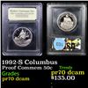 Image 1 : Proof 1992-S Columbus Modern Commem Half Dollar 50c Graded GEM++ Proof Deep Cameo By USCG