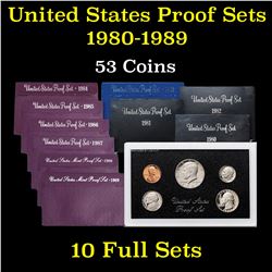 Group of 10 United States Proof Sets 1980-1989 53 coins