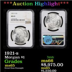 ***Auction Highlight*** NGC 1921-s Morgan Dollar $1 Graded ms65 By NGC (fc)