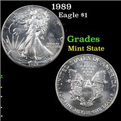 1989 Silver Eagle Dollar $1 Grades Mint State